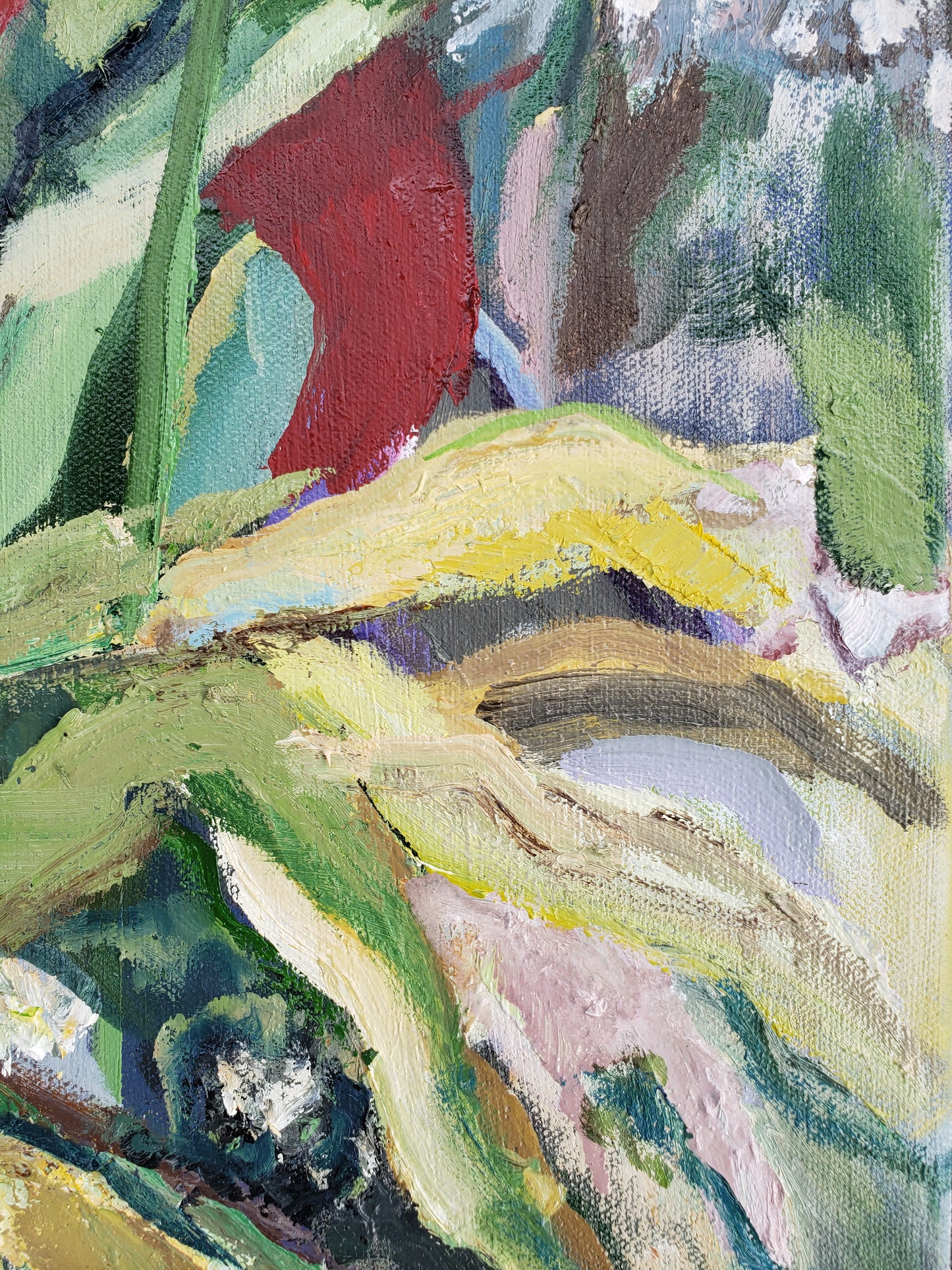 Abstract flower oil painting with a variety of colors and textures