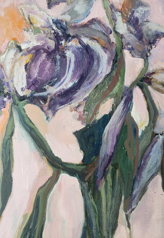 Abstract oil painting with thick brush strokes of flowers