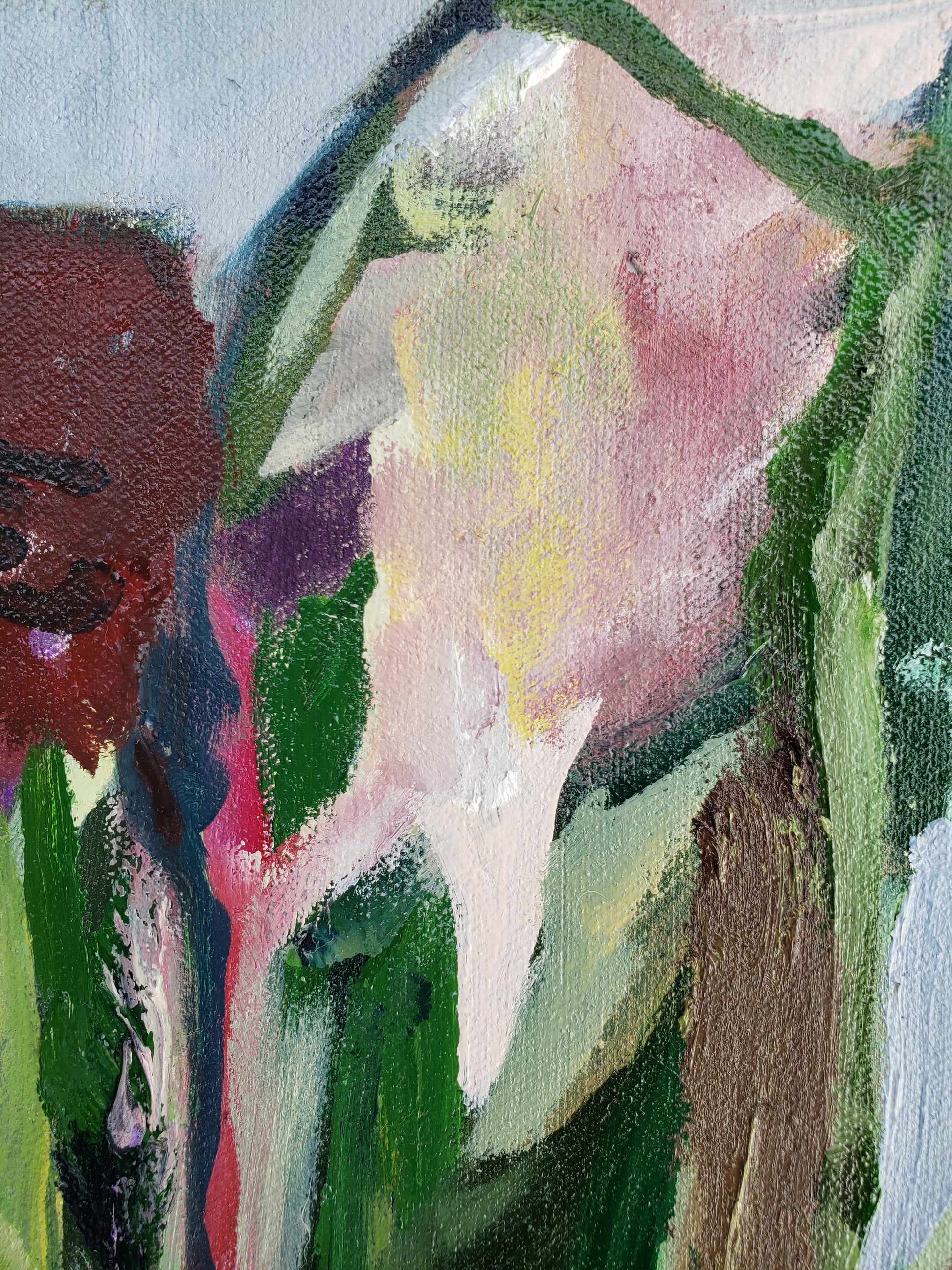 Abstract flower oil painting with pastel colors and brush strokes