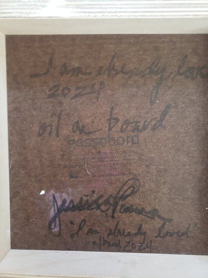 Signature on a brown background with text