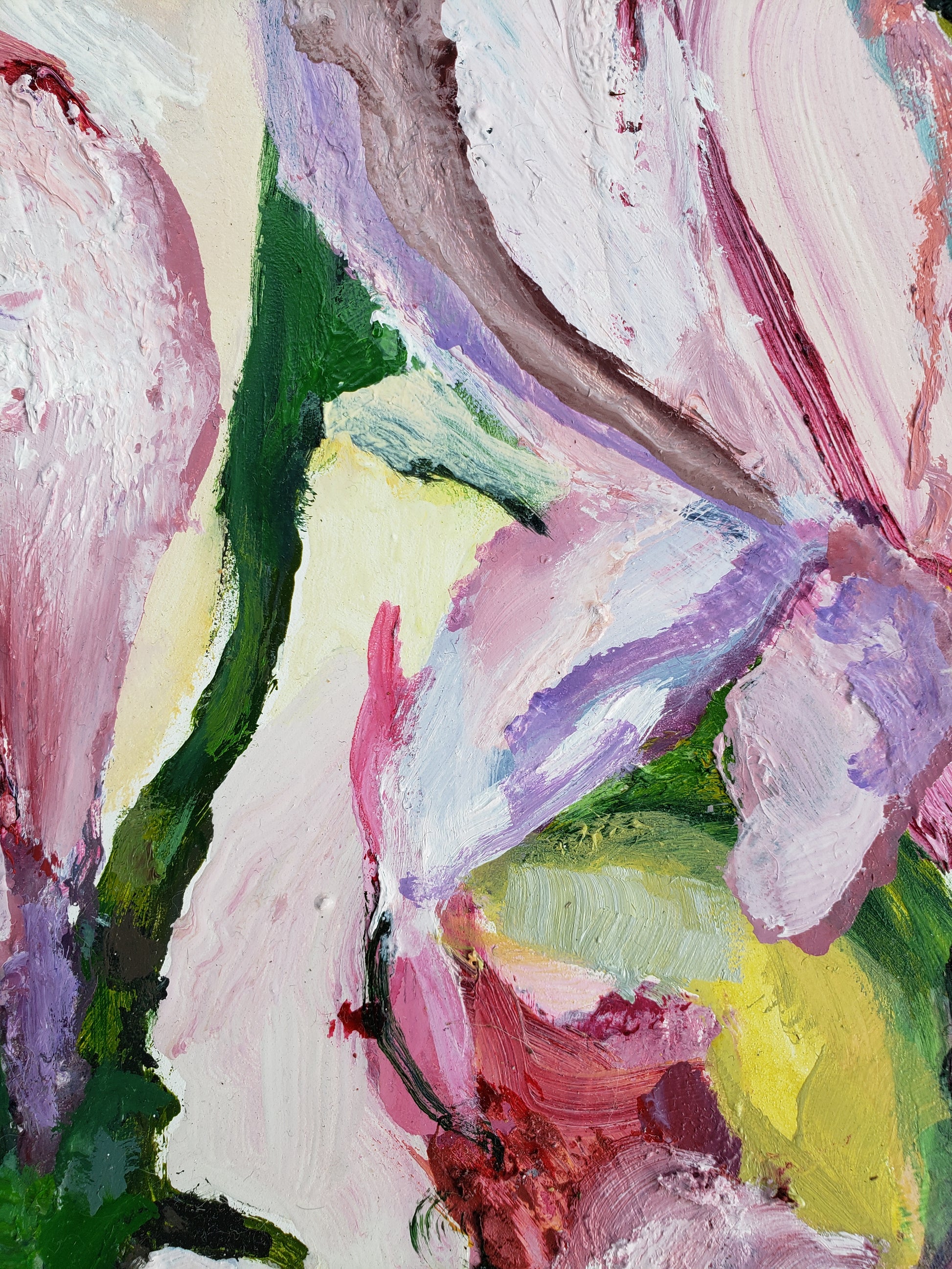 Abstract flower oil painting with colorful brush strokes