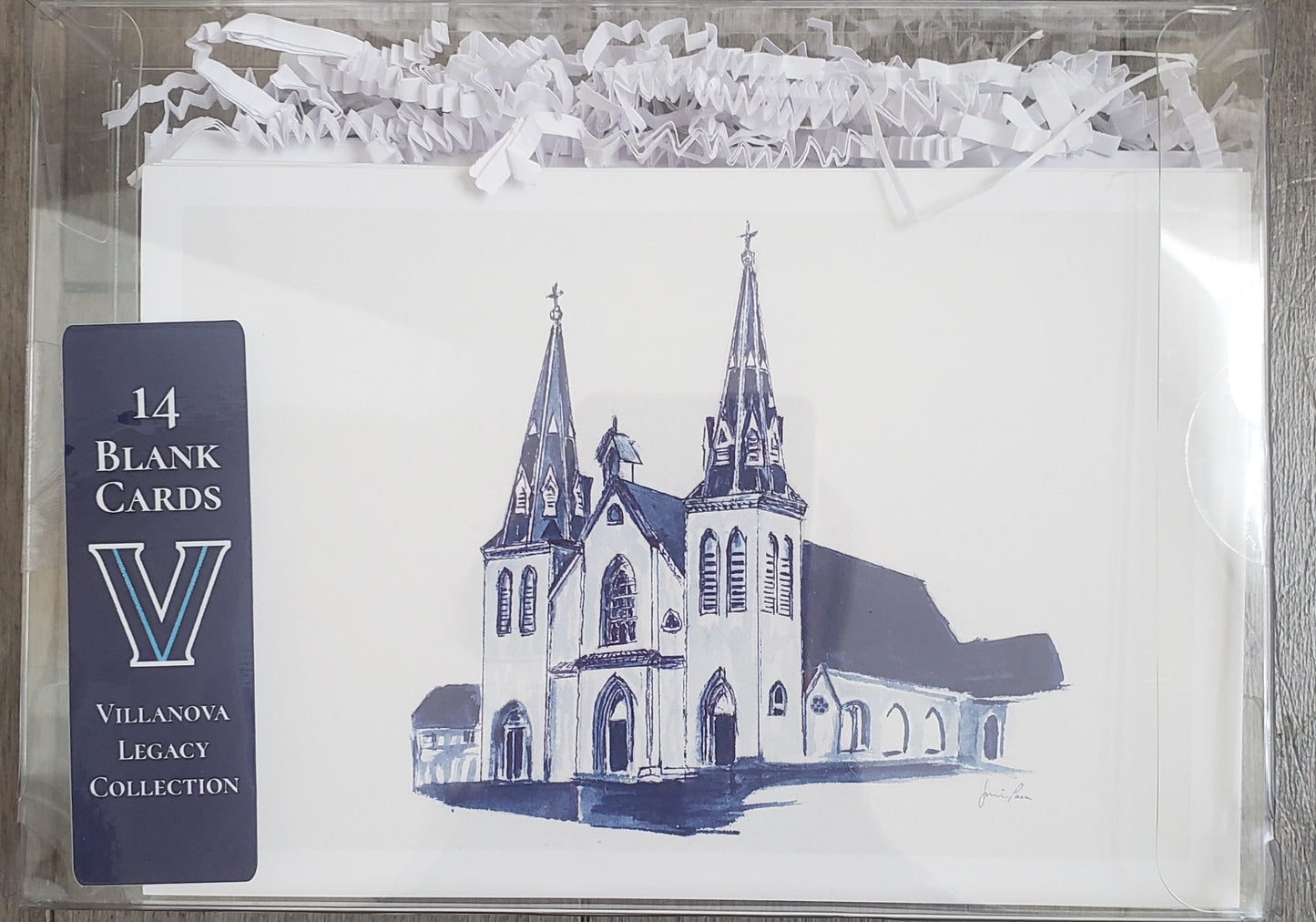 Pack of 14 blank cards with a church illustration and 'Villanova Legacy Collection' label.