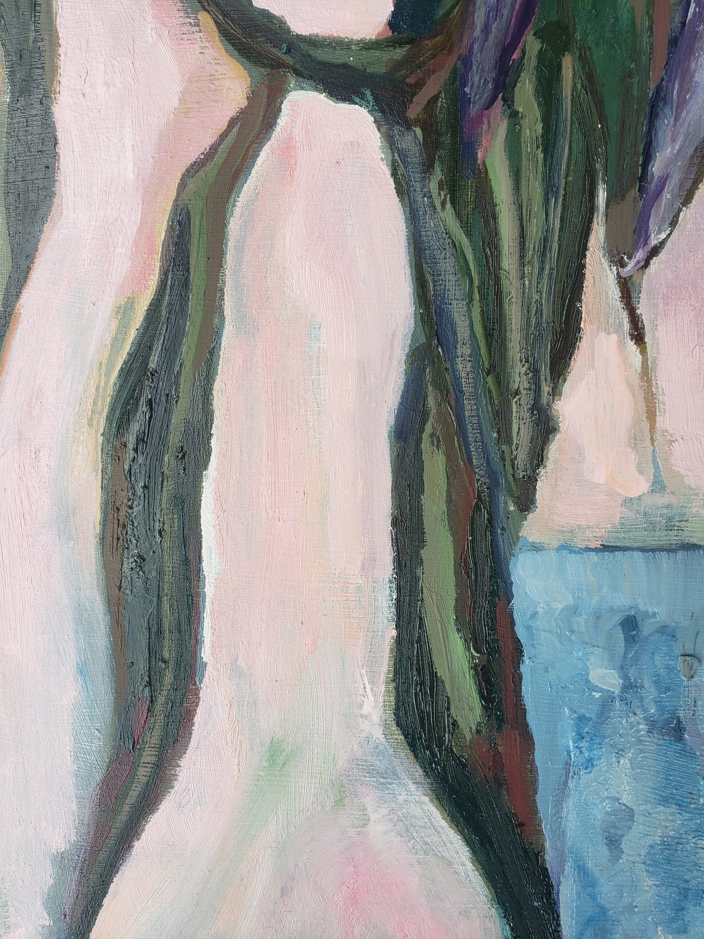 Abstract flower oil painting with wavy lines and pastel colors