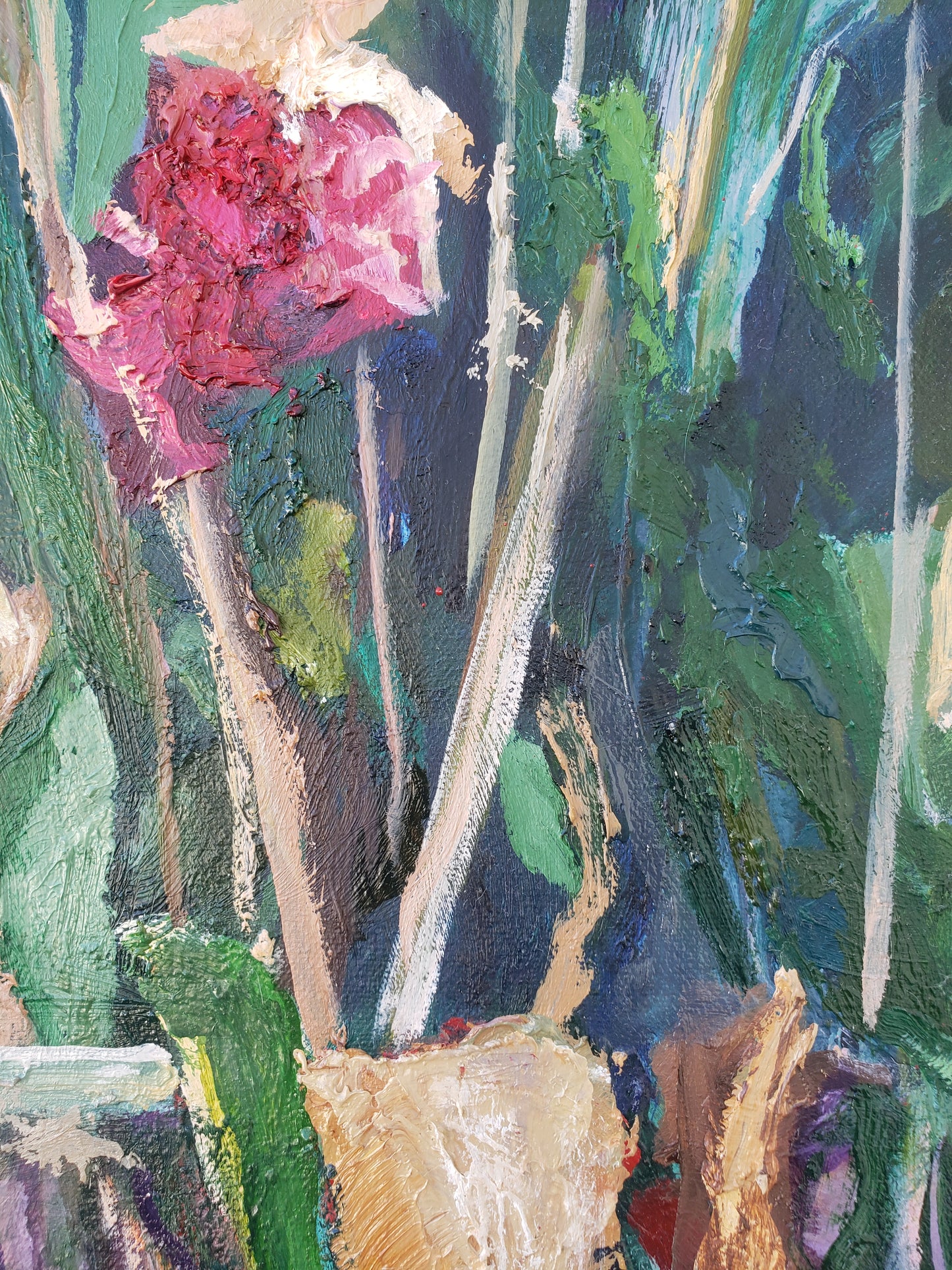 Detail of My Veteran, painting by Jessica Puma, featuring with a variety of colors and textures.  