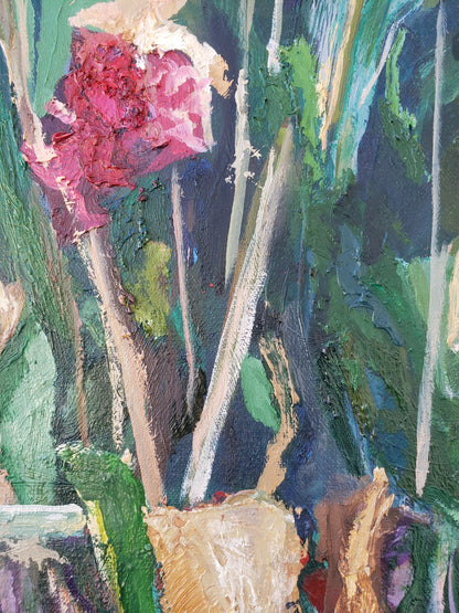 Detail of My Veteran, painting by Jessica Puma, featuring with a variety of colors and textures.  