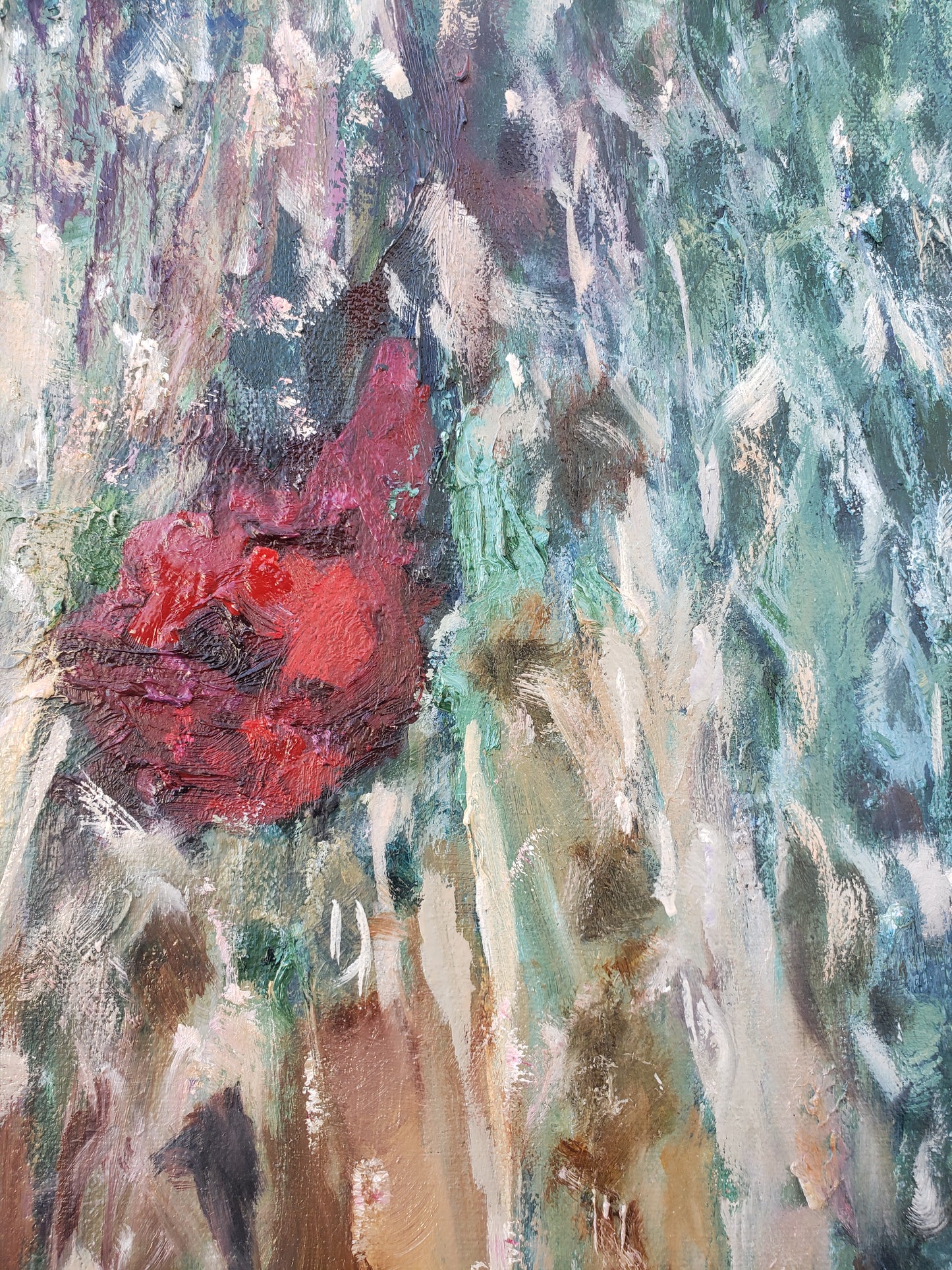 Detail of My Veteran, painting by Jessica Puma, featuring with a variety of colors and textures.  