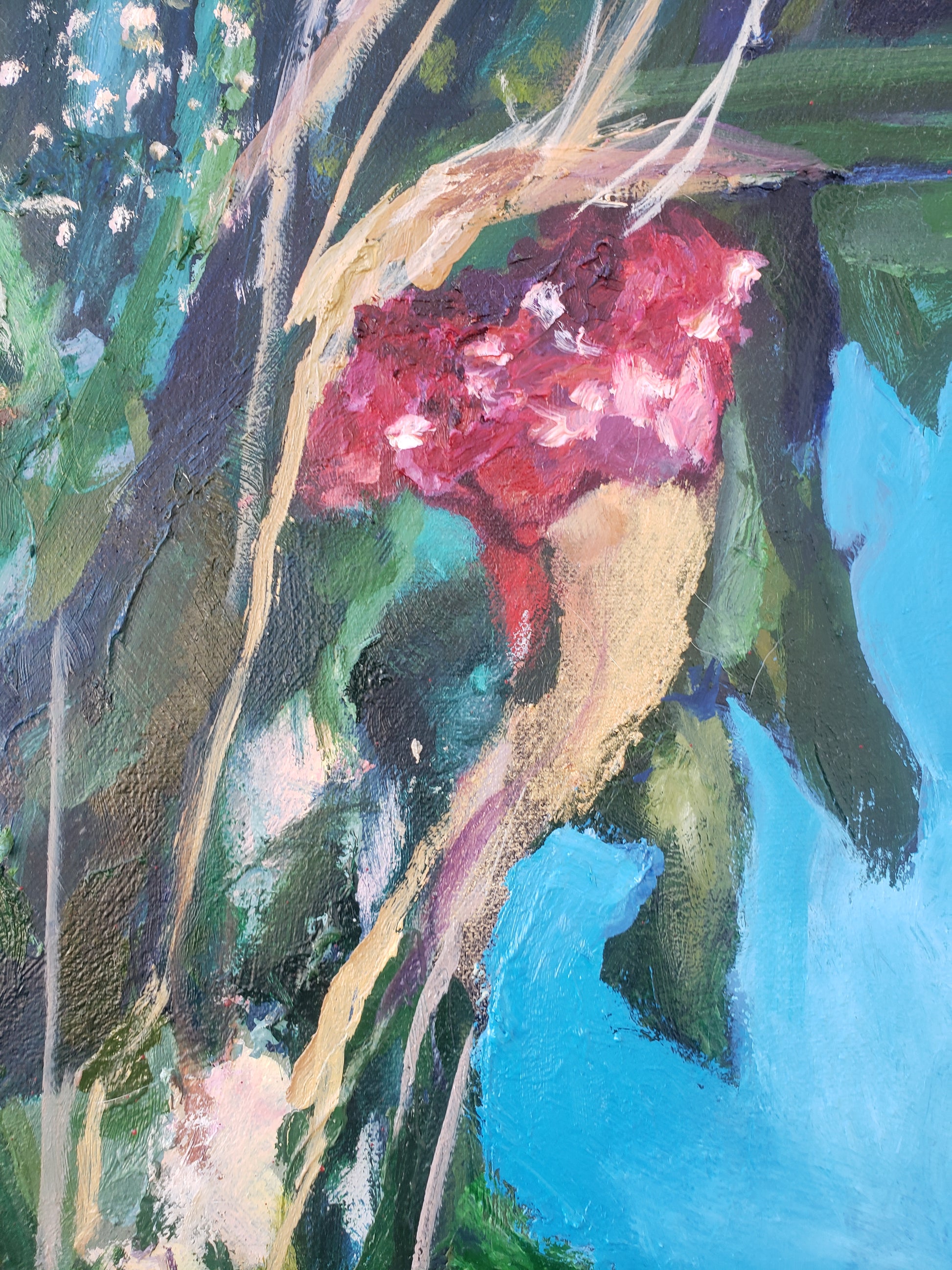 Detail of My Veteran, painting by Jessica Puma, featuring with a variety of colors and textures.  