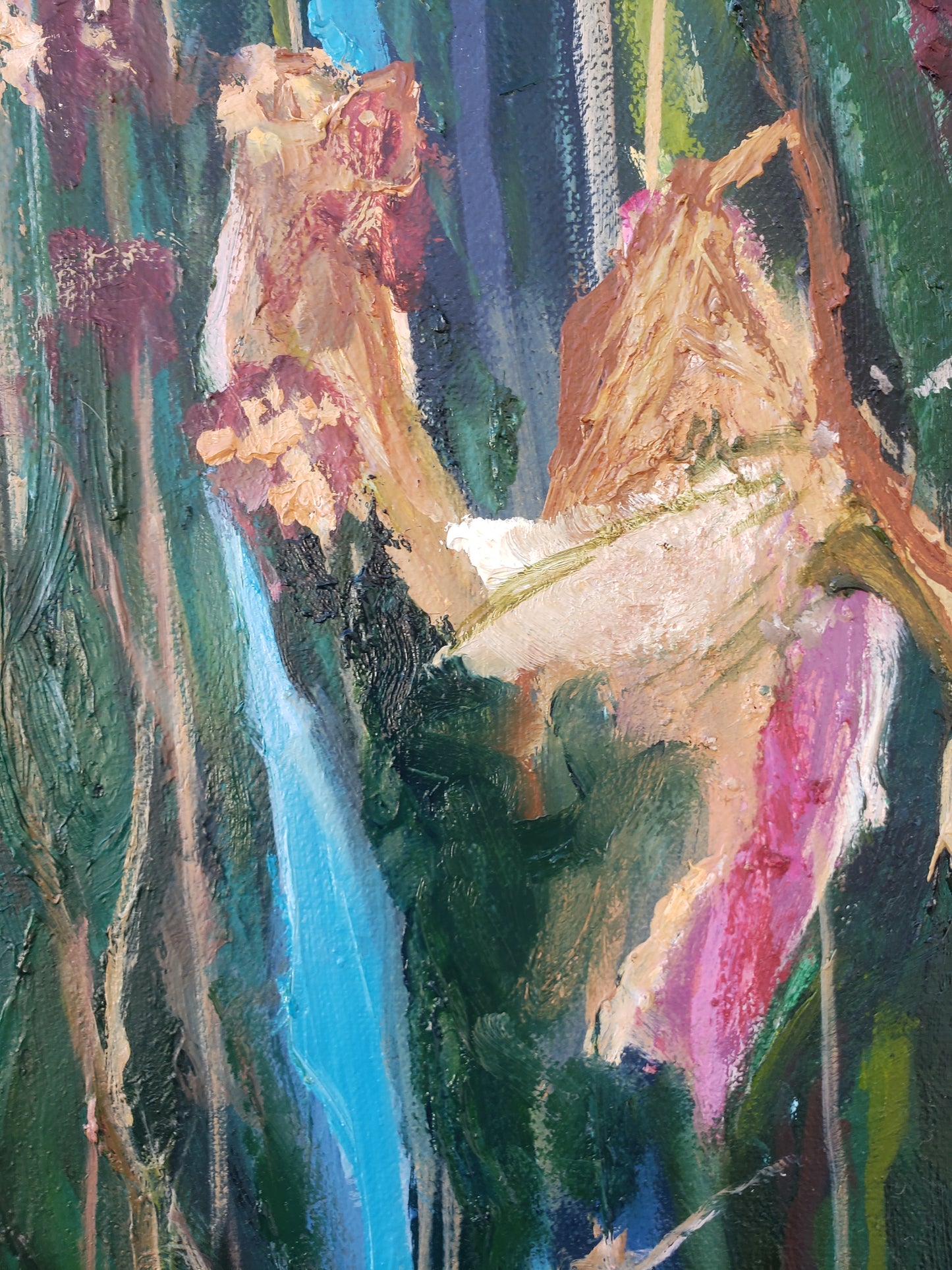 Detail of My Veteran, painting by Jessica Puma, featuring with a variety of colors and textures.  