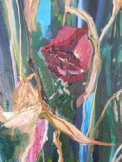 Detail of My Veteran, painting by Jessica Puma, featuring with a variety of colors and textures.  