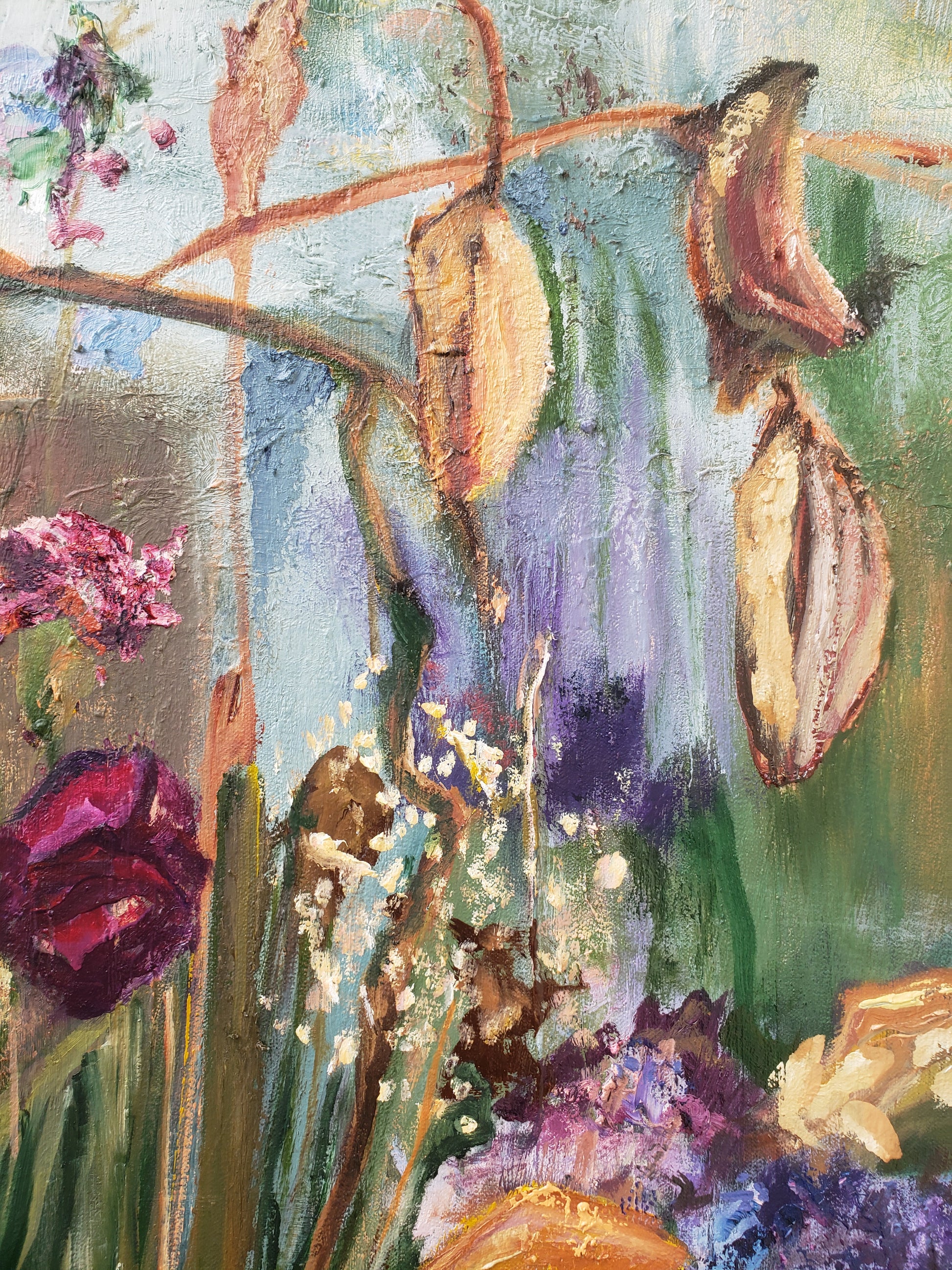 Ceremony by Jessica Puma, close up featuring impasto oil painting and textural surface.