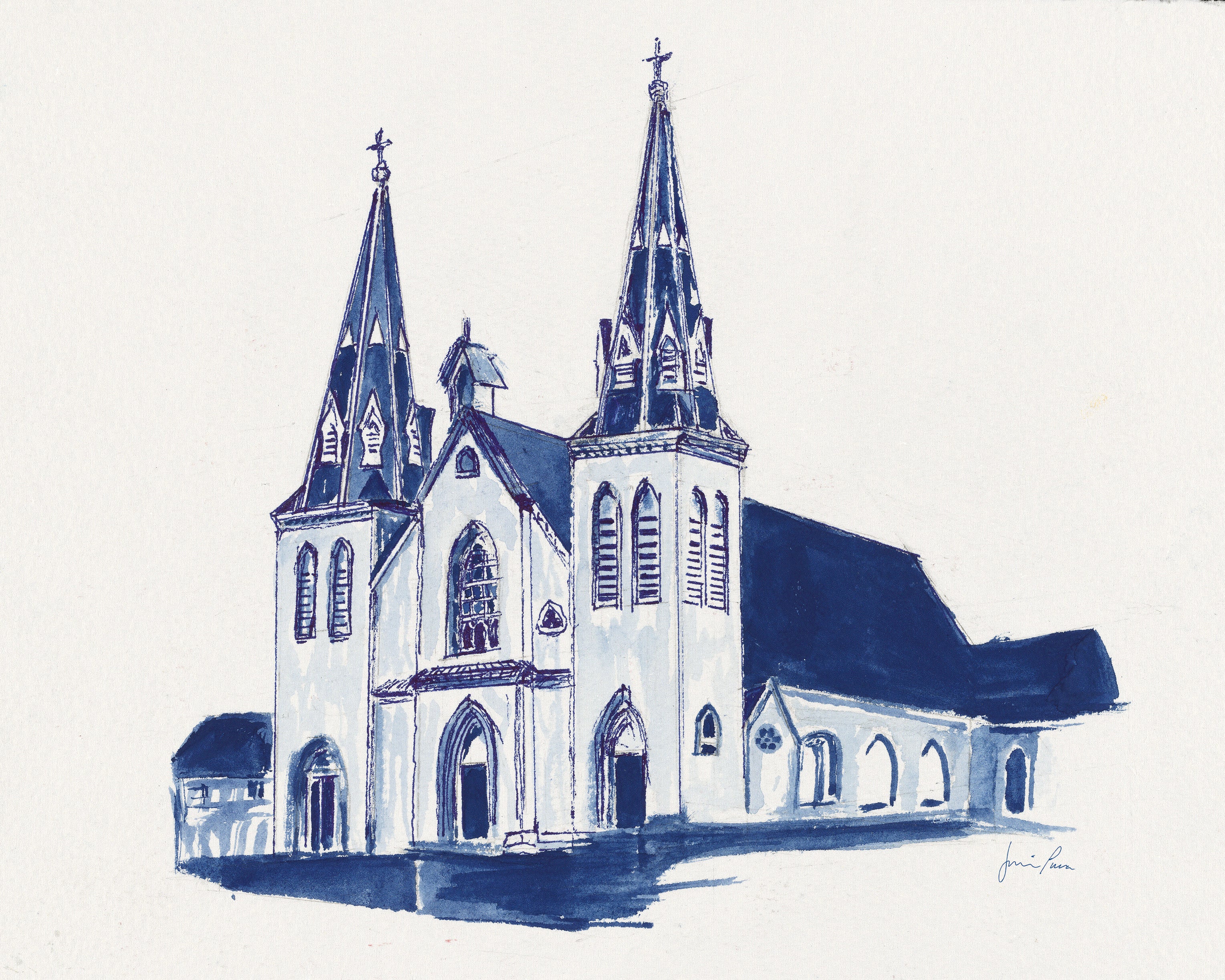 St. Thomas of Villanova Church watercolor painting by Jessica Puma