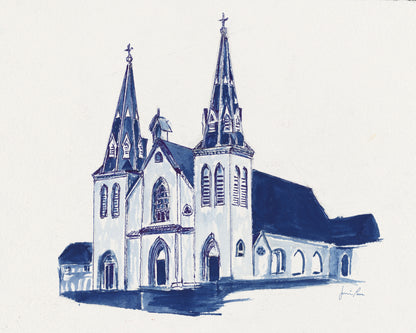 St. Thomas of Villanova Church watercolor painting by Jessica Puma